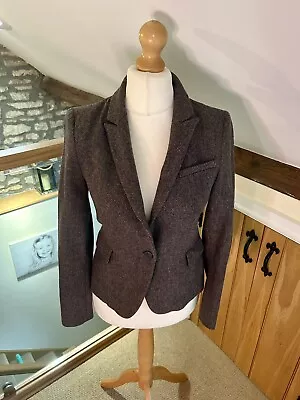 Zara Lambs Wool Brown Tweed Hacking Equestrian Elbow Patch Blazer Jacket Medium • £39.99