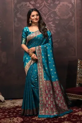 $50 • Buy Bollywood Fashion Banarasi Silk Saree New Party Wedding Wear Woven Pattern Saree