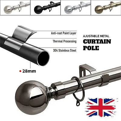 Extendable Metal Curtain Pole Rod 28mm W Superior Finials Rings & Rod Fittings • £17.99