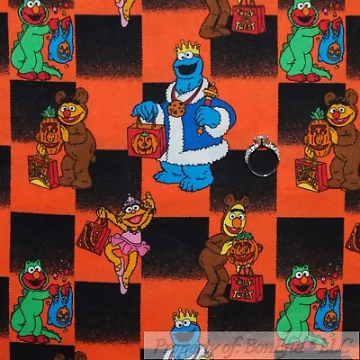 BonEful Fabric FQ Cotton Quilt VTG Halloween Elmo Zoe Sesame Street Ernie Burt L • $5.70