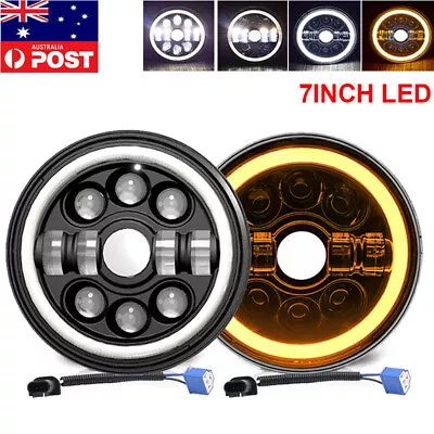 Pair 7  Inch LED Headlights Hi/Lo Beam DRL Projector Fit For JEEP JK GQ PATROL • $44.79