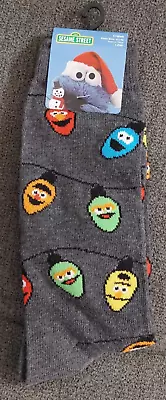 Adult Sesame Street Christmas Lights Bert Ernie Elmo Cookie Face Crew Socks NEW • $7.50