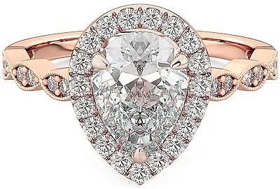 925 Silver Ladies Tear Drop Cut Rose Gold Tone Halo Wedding Engagement Ring  • £27.99