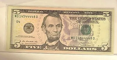 2013 (MD) $5 Five Dollar Bill Federal Reserve Note Cleveland Fancy 5 4s Crisp • $11.95