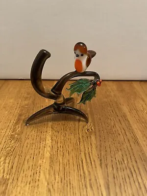Pirelli Murano Glass Bird Robin On Branch Figure  • £15