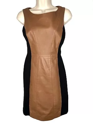 $60 • Buy VAKKO Vintage Caramel Leather & Black Knit Mini Dress Sleeveless Sheath Sz 2