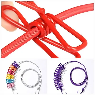 £5.97 • Buy Clothes Line Compact Portable Travel Camping Washing Line 12 Peg Bunjee Cord