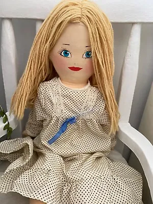 Vintage Rag Doll 60cm In Edwardian Dress Painted Face Blonde Hair  70/80s Era • £49.99