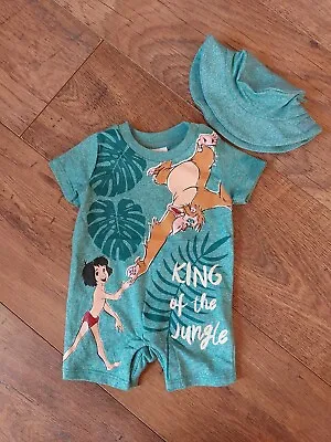 Disney Baby Jungle Book King Of The Jungle Summer Romper Hat Set Up To 1 Month • £6