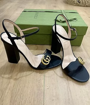 $1000 • Buy Authentic GUCCI Black Marmont Leather GG Sandals High Heels Size 39.5