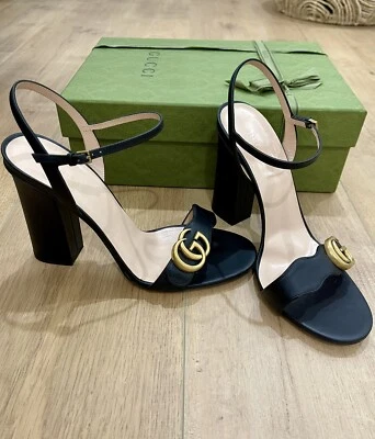 $1000 • Buy Authentic GUCCI Black Marmont Leather GG Sandals High Heels Size 39.5