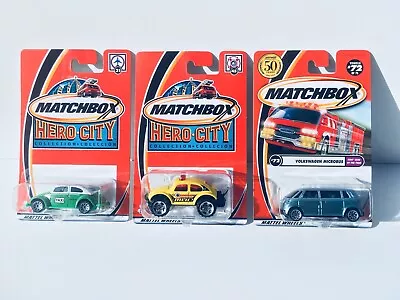 2003 Matchbox Hero City Volkswagen Beetle Taxi / Beetle 4x4 & 2002 VW Microbus • $25