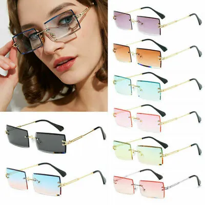£5.98 • Buy Rimless Fashion Sunglasses Rectangle Sun Glasses Summer Trendy Eyewear UV400 Uk