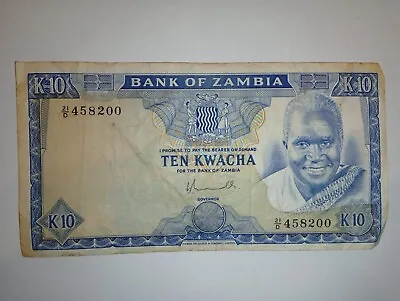 $30 • Buy Zambia 10 Kwacha 1976 Well Circulated Banknote Foreign World Paper Money