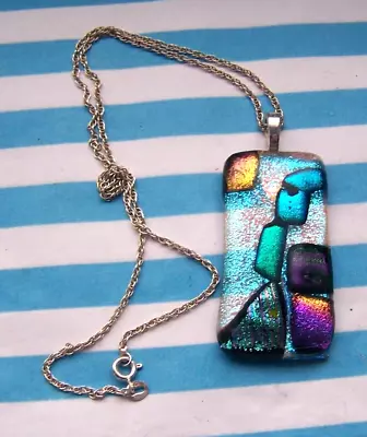 Necklace Jewellery Glass Blue Abstract Pendant Link Chain 925 Silver • £16.99