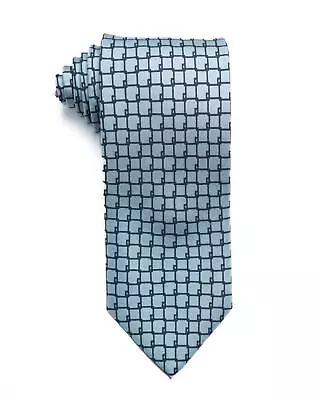 Dunhill London $215 Light Blue Navy Geometric Print Silk Tie 3.2” Made In Italy • $41.21