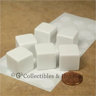 NEW 6 19mm 3/4 Inch White Blank Dice Set With Stickers Six Sided D&D RPG Game D6 • $5.99