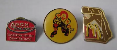 Lot Of Three McDonald's Lapel Pins ~ Lunch Bag Football & Deluxe Arch Pins • $10