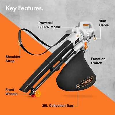 VonHaus 3000W Leaf Blower/Vacuum/Mulcher - Clear Patios/Garden Leaves -TATTY BOX • £39.95