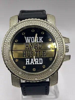 Work Hard Hustle Hard Men's Quartz Watch 52mm Dial Silicone Band- New Battery • $10