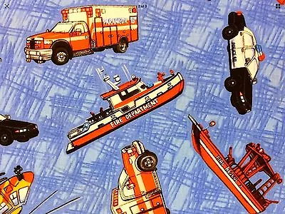 RPCL23A Ambulance Helicopter Fireman Police Fire Boat Cotton Quilt Fabric • $3.97