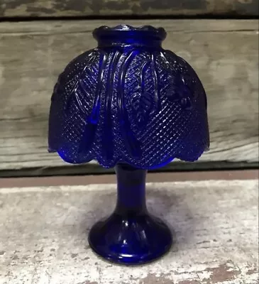 Blue Cobalt Vaseline Glass 6” Tall Art Deco Lamp Tea Light Candle Holder • $45.22