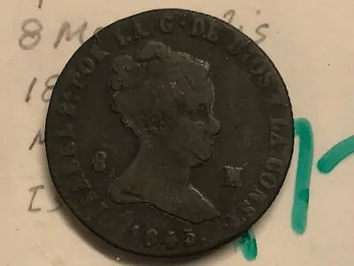 1845 - Spain - 8 Maravedis - Isabel II • $11.51