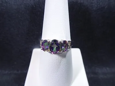 2.02 Ct Natural Mystic Fire Topaz & White Topaz Sterling Silver Ring-AU(Q) US(8) • $57.79