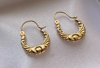 9ct Yellow Gold Childrens Creole Hoop Earrings Hallmarked 375 • £80