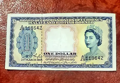 1953 Malaya & British Borneo $1 Dollar ~ P-1 ~ Queen Elizabeth ~ Extremely Fine • $90