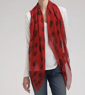 $250 • Buy Alexander McQueen Skull Scarf Silk Red/ Black