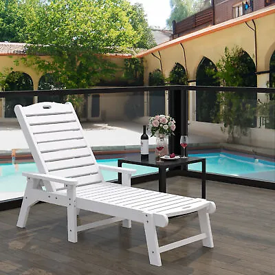 Patio Waterproof Chaise Lounge Chair Outdoor Adjustable Backrest Loungers White • $109.93