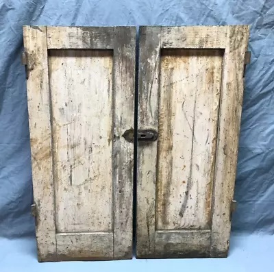 Antique Small Pair Wood Cupboard Doors 11x26 Cabinet Kitchen Vintage Old 527-24B • $69