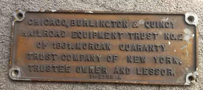 1961 Chicago Burlington & Quincy Railroad Trust No. 2 Cast Metal Plate Sign • $39.99