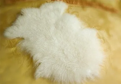 Real Mongolian Fur Throw Tibetan Lambskin Rug Hide Pelt Curl Hair Carpet White • $66.49