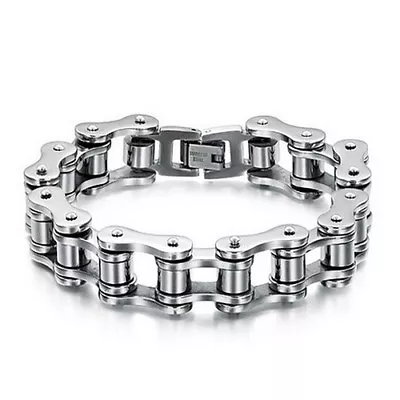 £4.90 • Buy Men's Titanium Stainless Steel Bicycle Bike Link Chain Silver Biker Bracelet UK