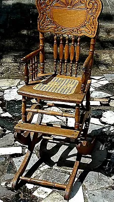  Wakefield Antique Oak Wood Childs Foldingrocking High Armchair Pressed Back • $365