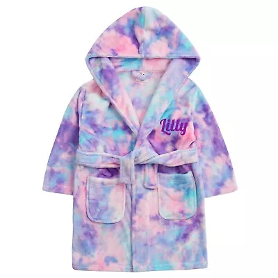 Girls Personalised Tie Dye Dressing Gown 2-5 Years Gorgeous Soft Flannel Fleece • £10.95