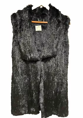 LOVE TOKEN Genuine Real Soft Rabbit Fur Long Vest - Black - Size XS - New W/Tags • $69.99