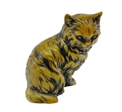 VTG Studio Art Cat Figurine Brown Glossy Glazed Ceramic  • $18.97