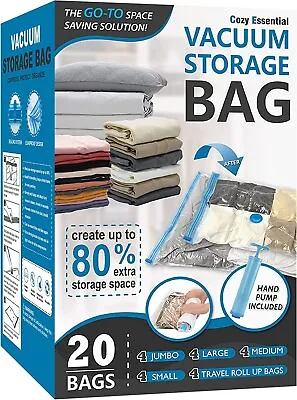 $31.99 • Buy 20 Pack Vacuum Storage Bags Space Saver Bags (4 Jumbo/4 Large/4 Medium/4 Small