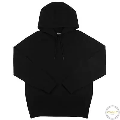 CURRENT $2490 Zegna Black 100% Oasi Cashmere Piped Hooded Sweater 54EU/XL • $360