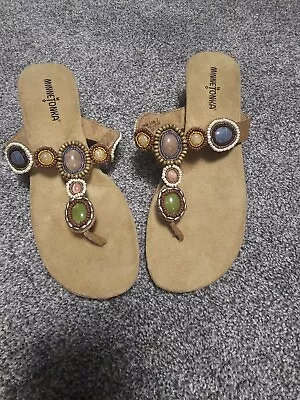 Woman's Minnetonka Brown Sandles With Beading Accents Size 7 See Discription  • $10