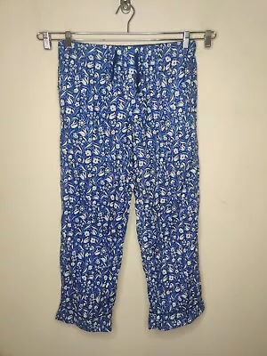 J. Crew Floral Pajama Pants Size Medium Womens Drawstring Pockets Blue Cotton • $18.99