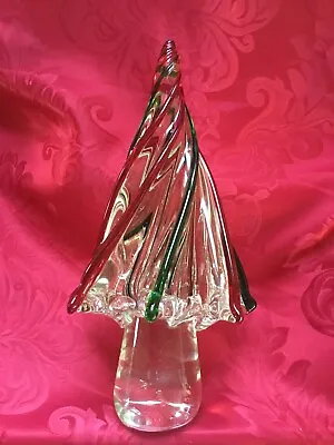 FLAWLESS Stunning MURANO Art Crystal One Tier Green Red Twist CHRISTMAS TREE 12” • $240