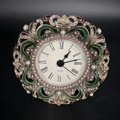 Vintage Clock Faux Pearl Rhinestone Jeweled Quartz Desk Table Clock SHONTEK Work • $25.95