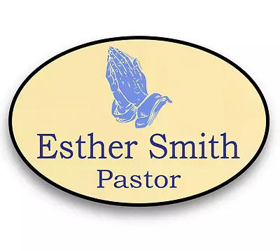 Church Name Badge #7 Personalized Custom Gold Oval Shaped Magnetic Fastener • $15.99