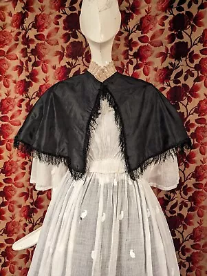 Civil War 1860’s Black Silk Pelerine Cape For Dress W Fringe Edges • $85