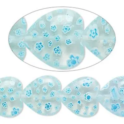 7344 Millefiori Glass Beads Flat Heart 22mm Blue 14 Inch *UK EBAY SHOP* • £7.50