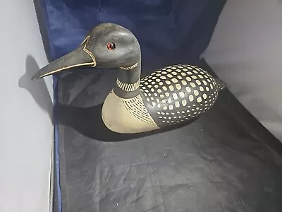 Vintage Hand Carved & Painted Wooden Loon Duck Statue Figurine Signed 17x7 3/4in • $75